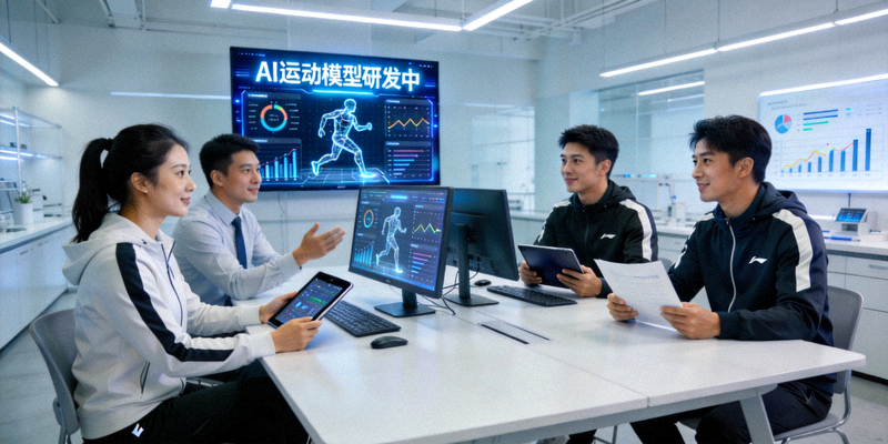 哈哈运动公司团队在科技体育实验室讨论AI运动模型